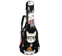 Hipster Cute Cats Seamless Pattern Padded Guitar Bag, Protective Acoustic Guitar Cover Gig Bag for Electric Bass Classical Guitar