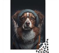 Hipster Dog in Clothes 5 Wooden Jigsaw Puzzle for Adults 1000 Piece Puzzles for Teenagers Creative Jigsaw Puzzles Family Challenging Games Toys 1000pcs (75x50cm)