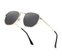 Hipster Hexagonal Polarized Sunglasses Men Women Geometric Square Small Vintage Metal Frame Retro Shade Glasses, Gold Black, Millimeter