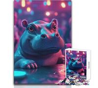 Hipster Hippo at The Bar Jigsaw for Adults 1000 Pieces Focus Building Educational Activity for Festive Occasions Size 38x26cm