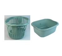 Hipster Plastic Laundry Basket with Handles 34L Large Storage Hamper for Washing Clothes Nursery Home Organisation & 11L Wash up Bowl (Duck Egg Basket + Washing Bowl)