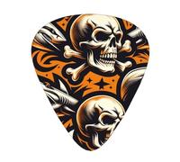Hipster-Shark-Skull-Orange 12 Pack Guitar Picks With 3 Thicknesses And Storage Box, Abs Plectrums For Electric Bass Guitar Players