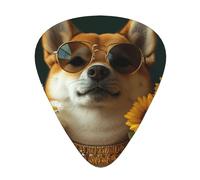 Hipster-Shiba-Inu-Sunflower 12 Pack Guitar Picks With 3 Thicknesses And Storage Box, Abs Plectrums For Electric Bass Guitar Players