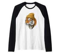 Hipster Tiger in Yellow Beanie Animal Art Raglan Baseball Tee