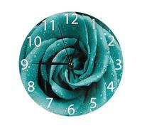 Hipster Turquoise Rose Petals Round Wall Clock Silent Non Ticking Battery Operated Easy to Read for Student Office School Home Decorative Clock Art