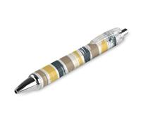Hipster Watercolor Brush Stripes Yellow Brown Line Retractable Ballpoint Pen, Ultra Fine, 0.5mm, Black Ink, Unique Pattern Rollerball Pen Ball Point Pen for College Office Business Student Nurse, 1PCS