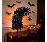 HipTree 2ft Prelit Black Halloween Christmas Tree with 35 Orange Lights | Nightmare Before Christmas Small Tinsel Light Up Tree, Xmas Lighted Pencil Tree with 128 Tips,Spider Ornament,Battery-Powered