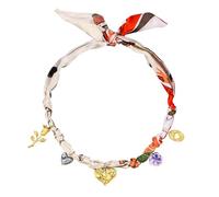 Hipunk Boho Silk Scarf Necklace with Gold Plated Heart Love Sun Rose Flower Star Fish Charms, Adjustable 25.6 Inches, Versatile Accessory for Neck, Bag, Hair, Bracelet, One size, Stainless Steel, No