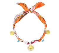 Hipunk Boho Silk Scarf Necklace with Gold Plated Heart Love Sun Rose Flower Star Fish Charms, Adjustable 25.6 Inches, Versatile Accessory for Neck, Bag, Hair, Bracelet, One size, Stainless Steel, No