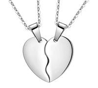 Hipunk Broken Heart Necklace Women Men 316L Stainless Steel Best Friend BFF Foever Pendant 18k Gold/Rose Gold Plated Two Half Hearts Pendants Lover Couples Jewelry SP0034