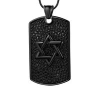 Hipunk Dog tag Necklace Mens David Star Pendant 316L Stainless Steel Black Gun Plated Protection Amulet Gift Birthday Jewelry SP0029B