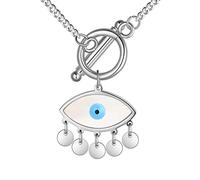 Hipunk Evil Eye Necklace Pendant - Stainless Steel Evil Eye Choker Necklace Toggle Clasp Greek Protection Jewelry Amulet Third eye necklace birthday Gift for Women SP0144G, Stainless Steel, No