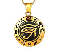 Hipunk Eye of Horus Necklace 316L Stainless Steel Egyptian Ancient Wedjat Eye of Ra Horus Symbol of Protection Mens' Amulet Protective Coptic Jewelry SP0009K