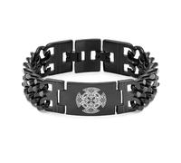 Hipunk Men Stainless Steel Viking Link Bracelet - Norse Mythology Celtic Knot Crescent Moon Triskelion Triskele Thor's Hammer Black Chain Wristband, One Size, Stainless Steel, no gemstone