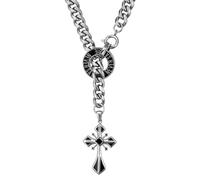 Hipunk Men's Stainless Steel Wood Inlay Cross Pendant Necklace - Silver Gold Black Plated Adjustable Snake Chain, Christian Religious Jewelry Gift for Baptism, Easter, Birthday, 2.4 Inches, One size