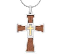 Hipunk Men's Stainless Steel Wood Inlay Cross Pendant Necklace - Silver Gold Black Plated Adjustable Snake Chain, Christian Religious Jewelry Gift for Baptism, Easter, Birthday, 2.4 Inches, One size