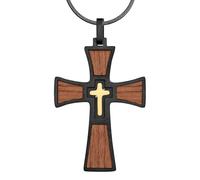 Hipunk Men's Stainless Steel Wood Inlay Cross Pendant Necklace - Silver Gold Black Plated Adjustable Snake Chain, Christian Religious Jewelry Gift for Baptism, Easter, Birthday, 2.4 Inches, One size