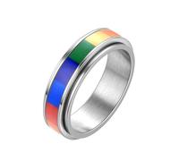 Hipunk Rainbow LGBT Pride Ring - Stainless Steel Enamel Lesbian Gay Bisexual LGBTQ Pride Month Wedding Engagement Band Rotatable Unisex Colorful CZ Couples Eternity Ring Men Women, Stainless Steel, No