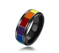 HIPUNK Rainbow LGBT Pride Ring - Stainless Steel Enamel Lesbian Gay Bisexual LGBTQ Pride Month Wedding Engagement Band Rotatable Unisex Colorful CZ Couples Eternity Ring Men Women, Stainless Steel, No