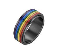 Hipunk Rainbow LGBT Pride Ring - Stainless Steel Enamel Lesbian Gay Bisexual LGBTQ Pride Month Wedding Engagement Band Rotatable Unisex Colorful CZ Couples Eternity Ring Men Women, Stainless Steel, No