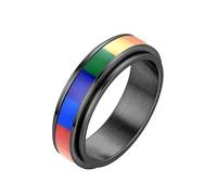 Hipunk Rainbow LGBT Pride Ring - Stainless Steel Enamel Lesbian Gay Bisexual LGBTQ Pride Month Wedding Engagement Band Rotatable Unisex Colorful CZ Couples Eternity Ring Men Women, Stainless Steel, No