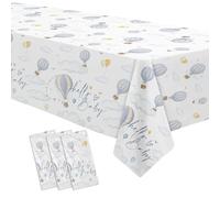 HIPVVILD Hot Air Balloon Baby Shower Decorations Tablecloth for Boy, 3 Pack Disposable Blue Hot Air Balloon Theme Adventure Awaits Baby Boy Table Cover, 55in x 86in