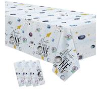 HIPVVILD Outer Space First Birthday Party Supplies Tablecloth Boy - Disposable Space 1st Birthday Decorations Tablecover, Houston We Have a One-Year-Old Birthday Table Cloth - 3 Pack (54in x 108in)