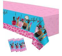 HIPVVILD Spa Birthday Party Supplies for Girls Tablecloth, Disposable Makeup Party Table Covers Decorations, SPA Makeup Slumber Theme Birthday Table Cloth Decorations, 3 Pack, 54in x 108in