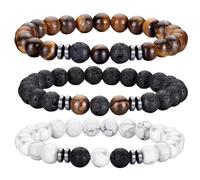 Hipwope 4Pcs Men's Bracelet Set: Tigers Eye, Lava Rock, Moonstone, Blue Beaded, Obsidian - Men/Women Summer Charm Bracelets, 8mm