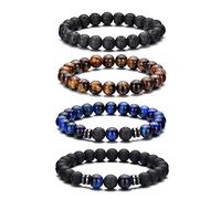Hipwope Beaded Bracelets for Men, Black Beads Bracelets for Women Beads Bracelets for Women Elastic Men's Bracelet Lava Rock Bracelets Tiger Eye Bracelet Men