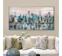 HIPWST Abstract Cityscape Texture Painting Large size Painting Sailboat Landscape Modern Canvas Wall Art Home Decor 80x160cm Frameless