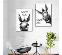 HIPWST Abstract Funny Animals Donkey Poster Print Painting Quote Canvas Wall Art Pictures for Home Bathroom Decor(50x70cmx2/Frameless)