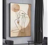 HIPWST Beige & Brown Tones Modern Abstract Canvas wall Art Print Posters- Minimalist Female Portrait with Floral(70x100cm/Frameless)