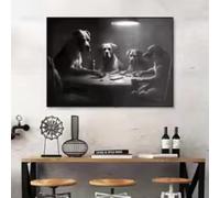 HIPWST Black and white Abstract Dog Playing Poker Fun Poster Print Canvas Painting Wall Art Picture Living Room Decor 80x120cm Frameless