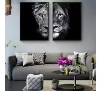 HIPWST Black and White African Lion Canvas Paintings Wall Art Posters and Prints Animals Modular Pictures home decor 20x30cmx2 Frameless