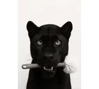 HIPWST Black and White Animal Portrait with toilet brush in mouth Poster Prints Canvas Wall Art Funny Bathroom Decor 30x45cm Frameless