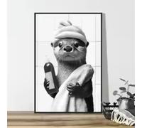HIPWST Black and White Animal Toilet Paper Canvas painting Bathroom print and Poster Otter Gift Room Wall Decor 30x45cm InternalFrame