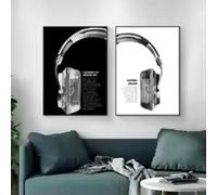 HIPWST Black White Headphone Wall Art Posters And Prints Music Canvas Painting For Living Room Bedroom Studio Decor 80x120cmx2 Frameless