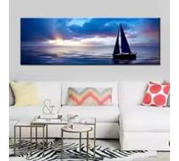 HIPWST Canvas Painting Boat on Blue Sea Horizon Wall Art Posters and Prints Wall Picture for Living Room Home Decor 70x140cm InternalFrame