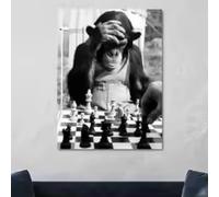 HIPWST Classic Vintage Animal Wall Art Monkey Playing Chess HD Canvas Printed Poster Home Bedroom Decor Painting 40x60cm Frameless