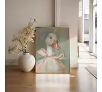 HIPWST Cute Pink Bow Duck Canvas Prints Poster Funny Animal Aesthetic Prints Nursery Bedroom Wall Art Home Decor(50x70cm/Frameless)