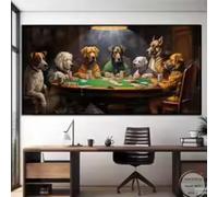 HIPWST Funny Abstract Dogs Playing Poker At Table Poker Club Casino Art Poster Canvas Painting Picture Home Decor 80x160cm Frameless
