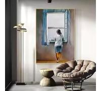 HIPWST Girl At the Window Painting Canvas Print Poster Wall Art Woman Sea Blue Picture for Living Room Home Decor 70x100cm Frameless