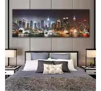 HIPWST Morden Canvas Poster City Wall Art Picture Artwork Panorama Landscape Night Scene Print and poster home decor(40x120cm/InternalFrame)