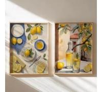 HIPWST Nordic Vibe Lemon Tree Canvas Print Poster Mediterranean Art Style Summer Wall Art Home Decor Poster Gifts(40x60cmx2/InternalFrame)
