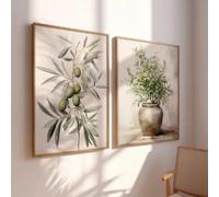 HIPWST Vintage Watercolor Olive Branch Print Poster Antique Boho Botanical Canvas Painting Spring Home Decor Poster 50x70cmx2 Frameless