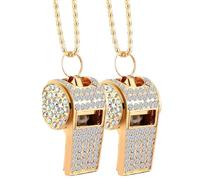 Hipzeepo 2 Pack Bling Whistle Crystal Rhinestone with Chain,Shining Whistle with Keychain for Referees, Coaches, Teachers