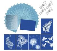 Hipzeepo A4 Sun Art Paper 32PCS Cyanotype Kit- High Sensitivity, Includes Acrylic Board& Clips for DIY Nature Print Crafting Projects Panel