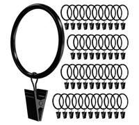 Hipzeepo Drapery Rings 40 PCS Curtain Rings with Clips, 1.5 Inch Diameter Hooks Fits Up to 1.2 Inch Rod Black