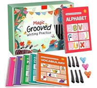 Hipzeepo Magic and Reusable Grooved Writing Practice Books Magic Practice for Kids 3 + Learn to Write Number Letter Tracing